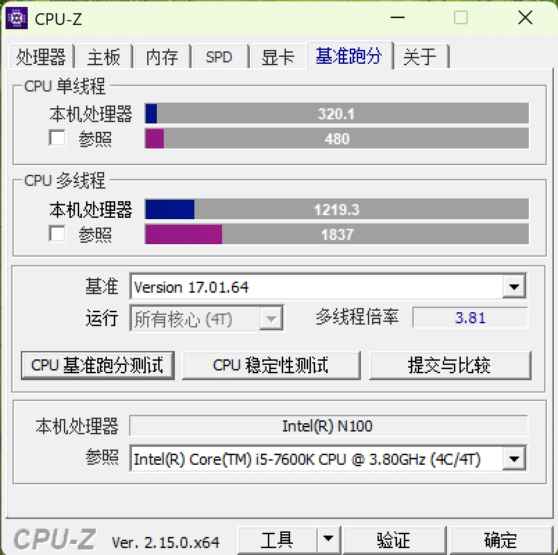 CPU-Z 的基准测试